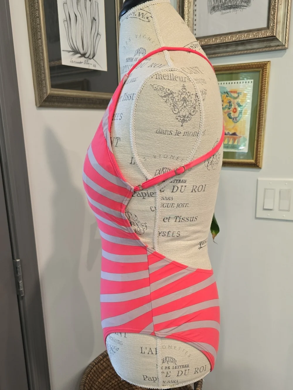 DKNY Hot Pink & Light Gray Striped One-Piece - Picture 3 of 8